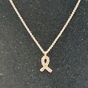 Silver Chain Pendant Necklace Pink Ribbon Cancer Awareness Jewelry Adjustable